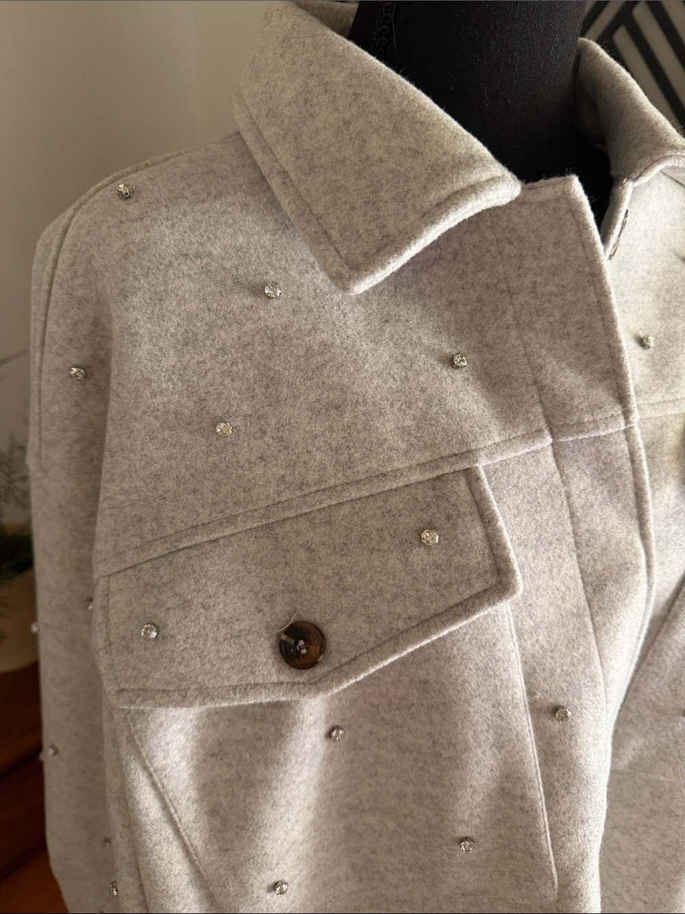 Vocal grey shacket with rhinestone studs medium - Picture 2 of 16